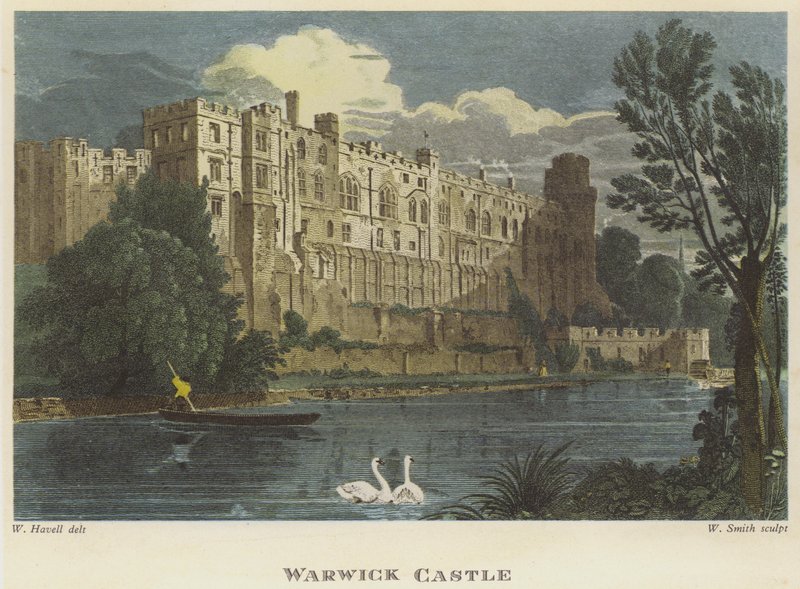 Warwick Castle, Warwickshire (färgad gravyr) av English School