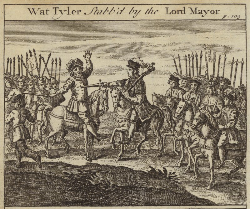 Wat Tyler knivhögg av William Walworth, Lord Mayor of London, Peasants" Revolt, 1381 av English School