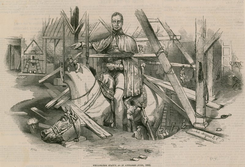 Wellingtons staty som den såg ut i juni 1846 av English School