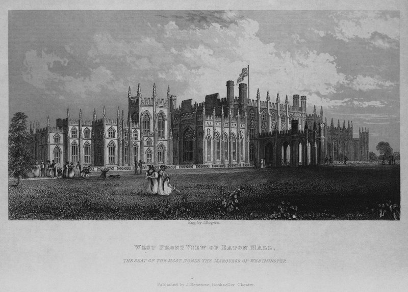 Väster framifrån av Eaton Hall, sätet för den ädlaste markisen av Westminster av English School