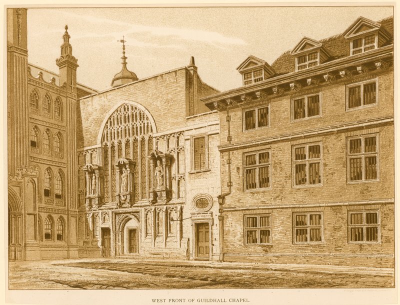 Västra framsidan av Guildhall Chapel, London av English School