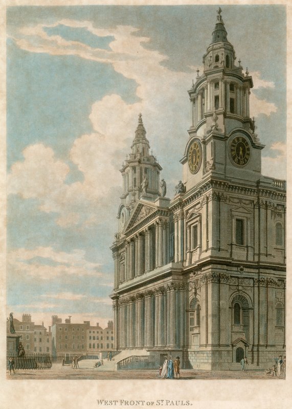 Västra framsidan av St Pauls Cathedral, London av English School