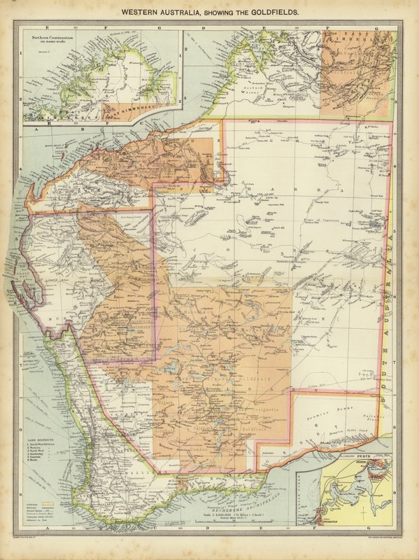 Västra Australien, som visar guldfälten (färg litho) av English School