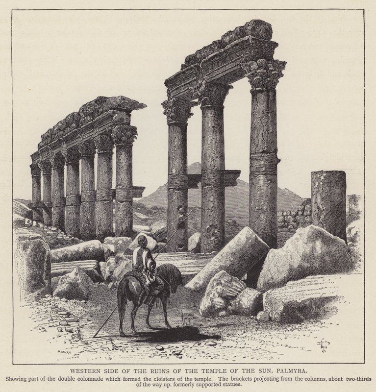 Västra sidan av ruinerna av Soltemplet, Palmyra (gravyr) av English School