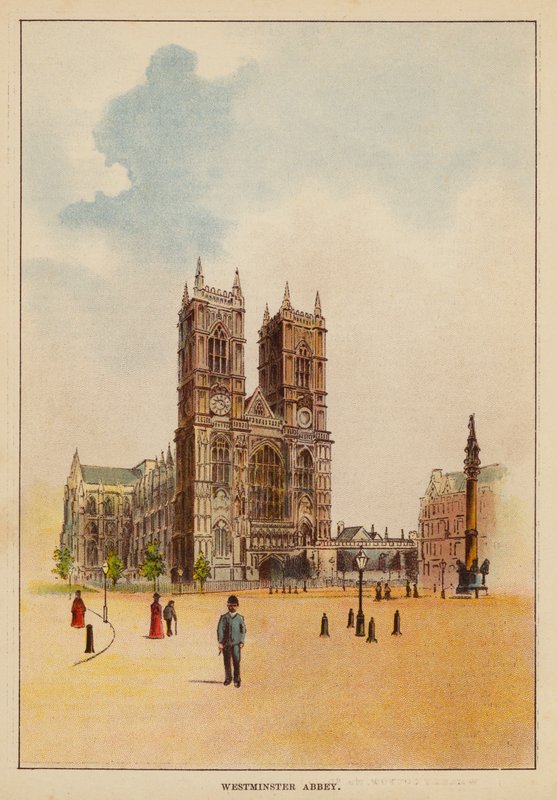Westminster Abbey (färglitografi) av English School