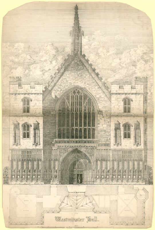 Westminster Hall, London, inklusive en grundplan över byggnaden av English School