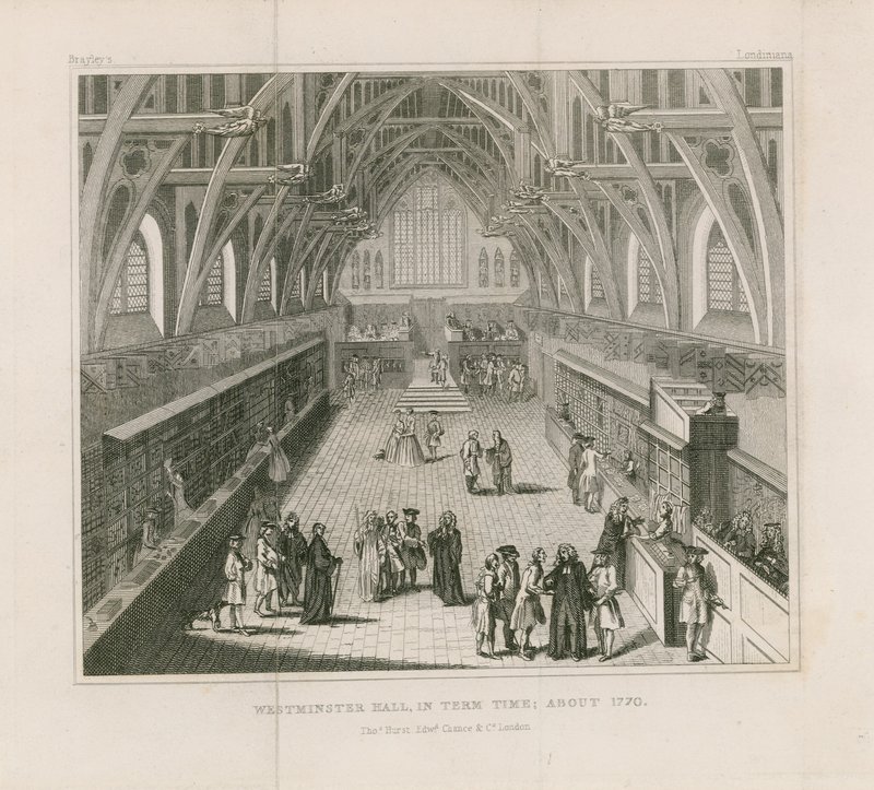 Westminster Hall under terminstid, omkring 1770 av English School