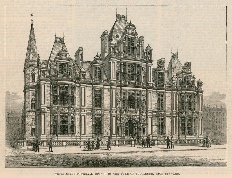 Westminster Town Hall, öppnat av hertigen av Buccleuch, High Steward av English School