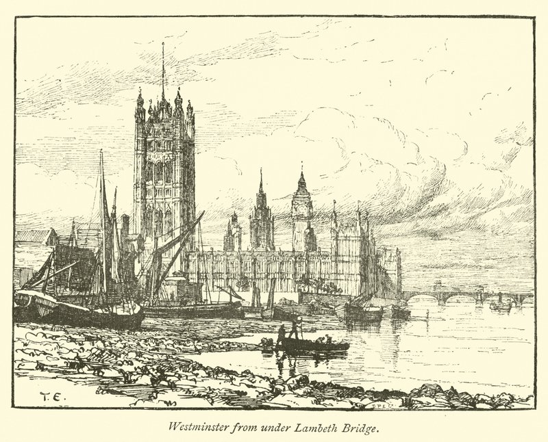 Westminster från under Lambeth Bridge av English School