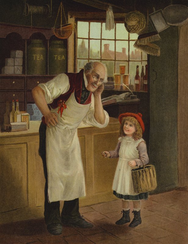 "Vad sa du, lilla vän" (chromolitho) av English School