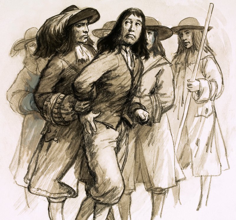 När James II abdikerade flydde den hatade domaren Jeffreys för sitt liv (gouache på papper) av English School