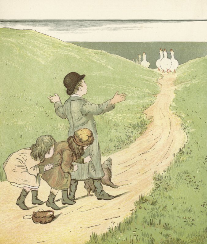 När gässen kom över Lea! (färglitografi) av English School