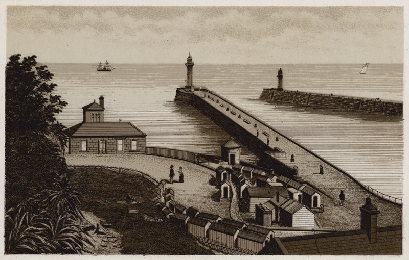 Whitby Entrance to the Harbour (litho) av English School