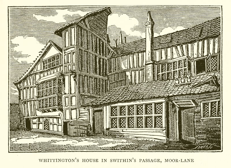 Whittingtons hus i Swithins Passage, Moor-Lane av English School