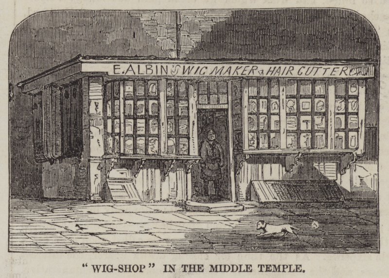"Wig-Shop" i mellantemplet (gravyr) av English School