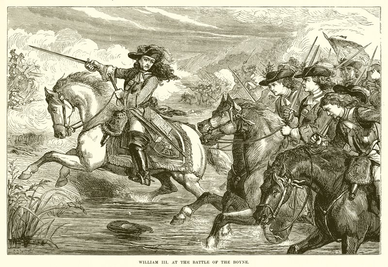 William III i slaget vid Boyne av English School