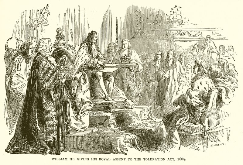 William III gav sitt kungliga samtycke till Toleration Act, 1689 av English School