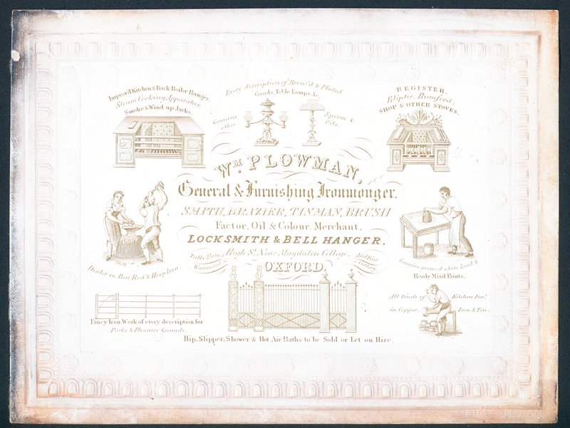 William Plowman, allmän och inredningsjärnhandlare, handelskort av English School
