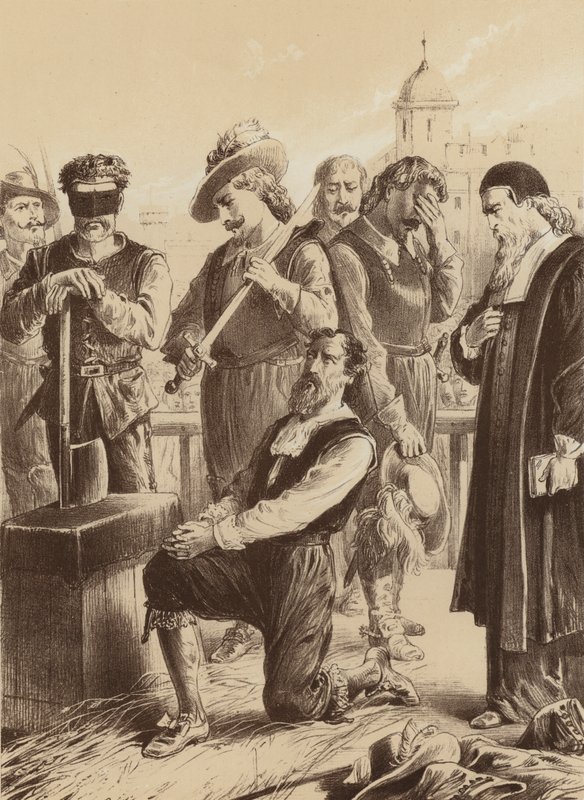 William Viscount Stafford, "Han knäböjde inför blocket" (litho) av English School