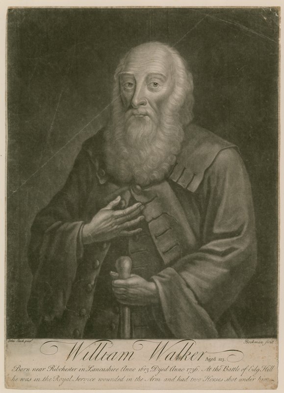 William Walker, 123 år gammal, född 1613, död 1736 av English School