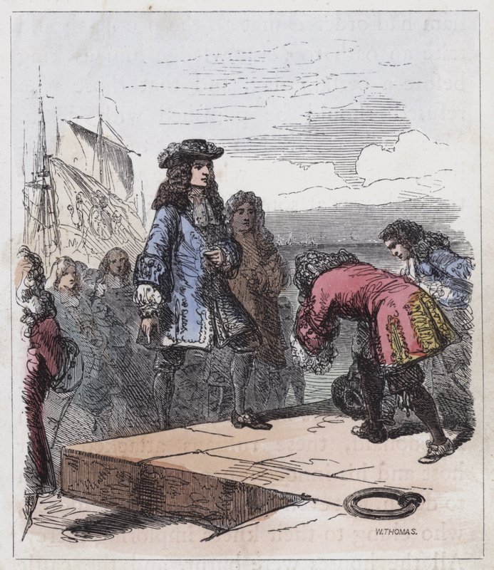 Vilhelm av Orange landar vid Torbay (färgad gravyr) av English School