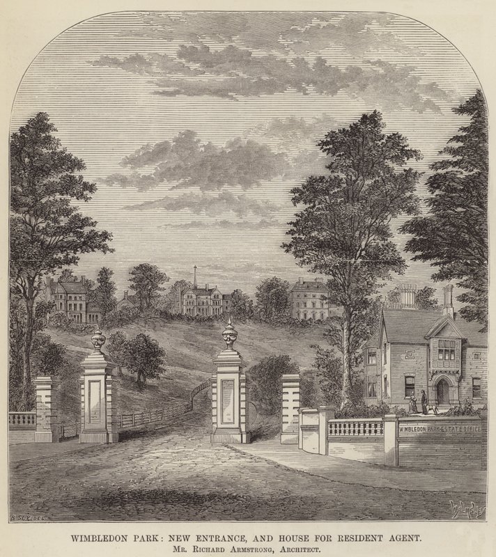 Wimbledon Park, New Entrance och House for Resident Agent (gravyr) av English School