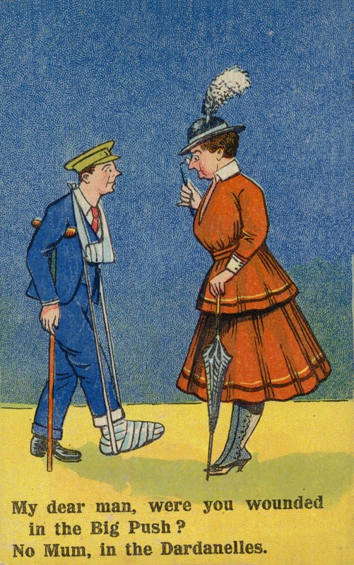 Kvinna tar hand om en skadad soldat (färglitografi) av English School