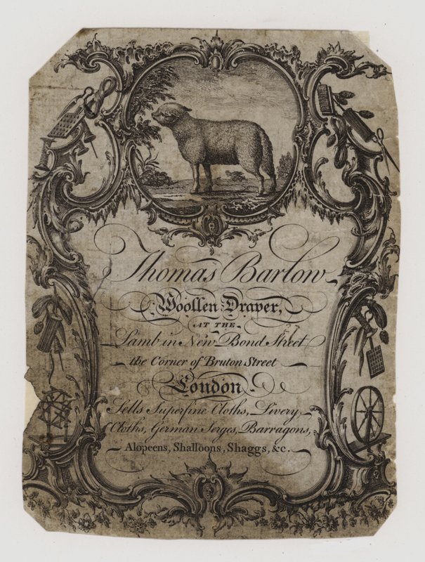 Ylledraperier, Thomas Barton, handelskort av English School