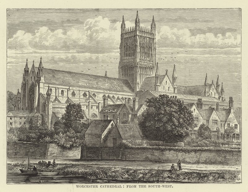 Worcester Cathedral, från sydväst av English School