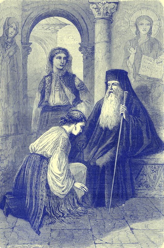 Worship in Ruumania, illustration från Illustrated Travels, redigerad av H. W. Bates, publicerad ca 1880 (digitalt förbättrad bild) av English School