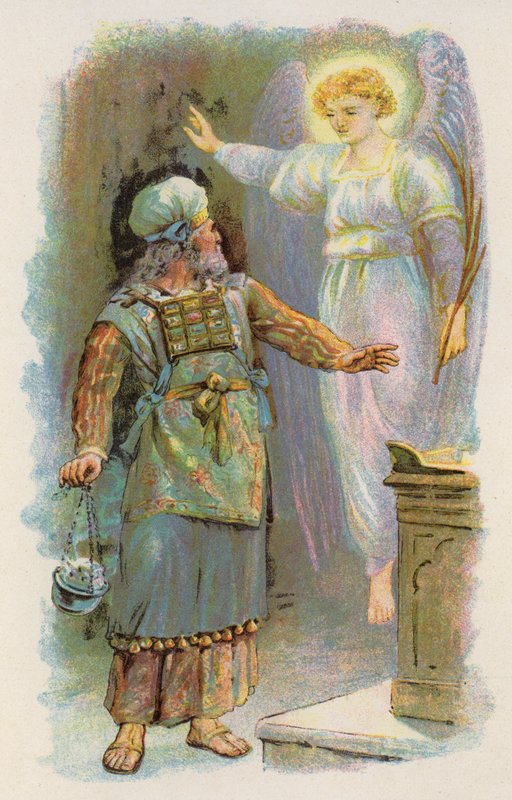 Zacharias och ängeln i templet (färglitografi) av English School