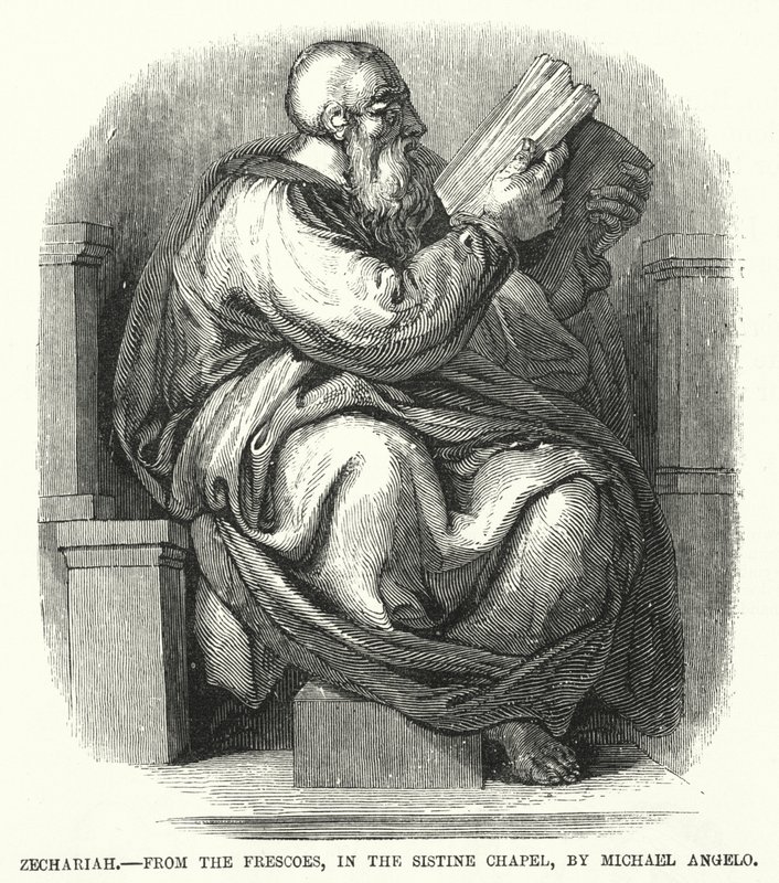 Zechariah, från freskerna, i Sixtinska kapellet, av Michael Angelo (gravyr) av English School