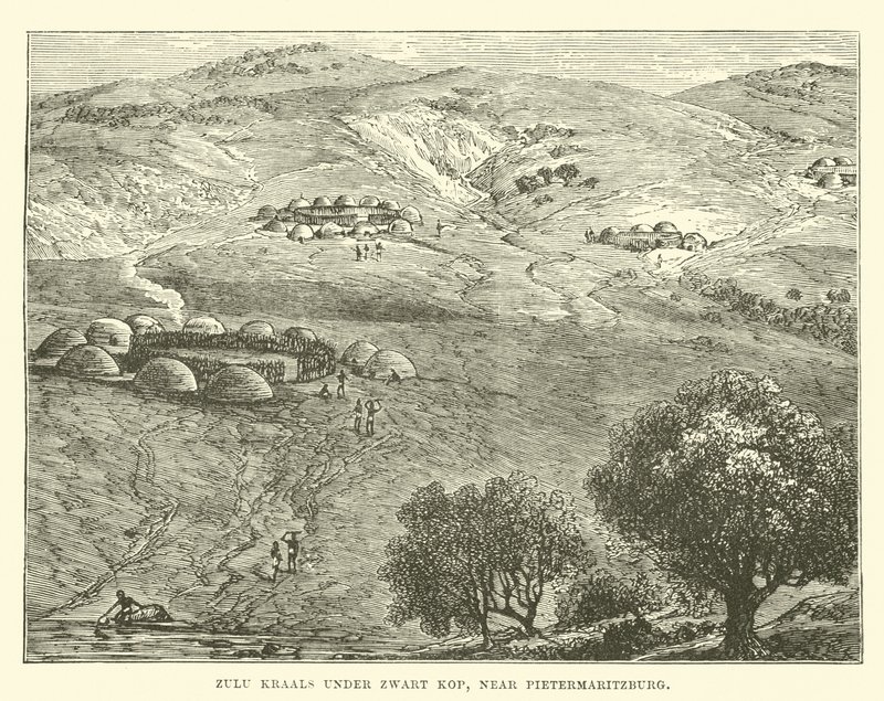 Zulu Kraals under Zwart Kop, nära Pietermaritzburg av English School