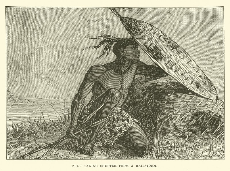 Zulu tar skydd från en hagelstorm av English School
