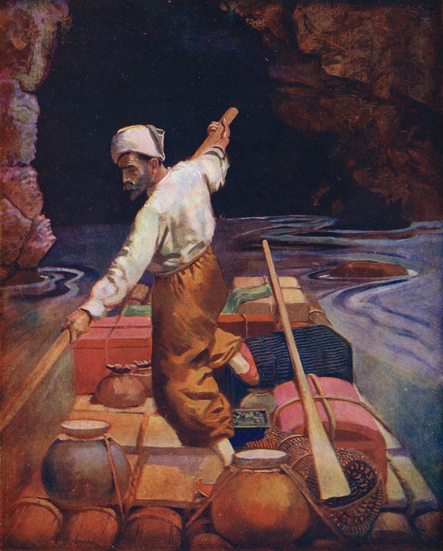 Sindbad på sin flotte (färglitografi) av Enoch Ward