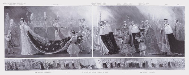 Kungen och drottningens processioner, kröning av kung Edward VII och drottning Alexandra, Westminster Abbey, London av Enoch Ward