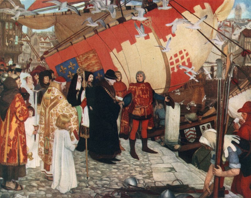 John och Sebastian Cabots avgång från Bristol på deras första upptäcktsresa, 1497 av Ernest Board