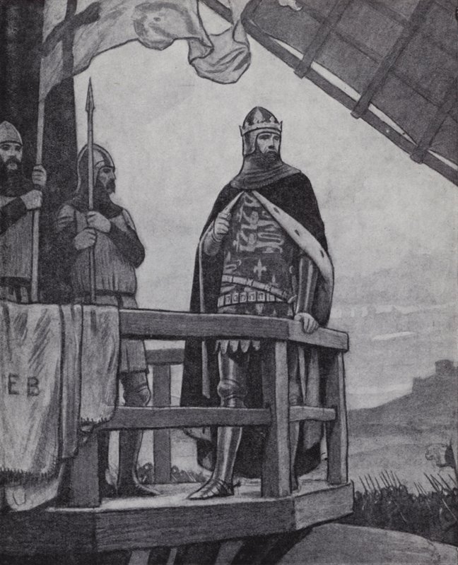 Kung Edward III i slaget vid Crecy, Frankrike, 26 augusti 1346 (litho) av Ernest (after) Board