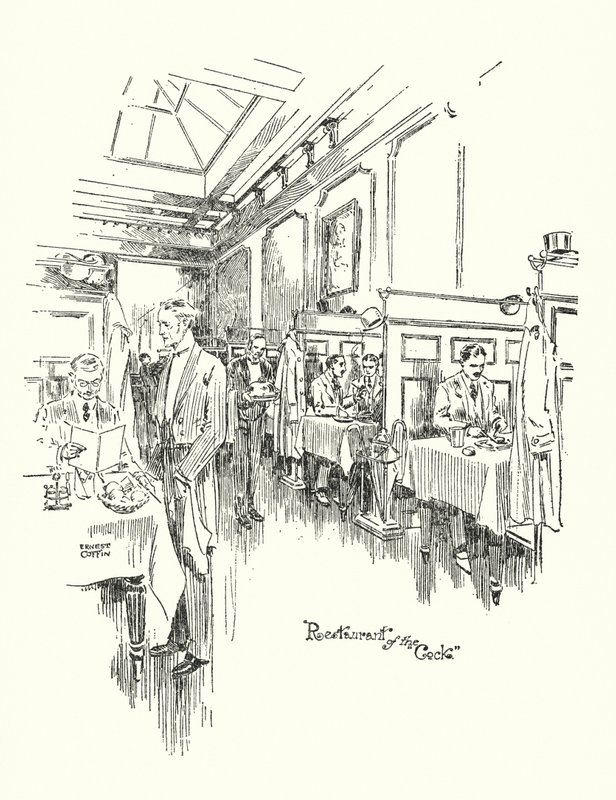 Gamla London: Restaurang på Cock Tavern (litografi) av Ernest (after) Coffin