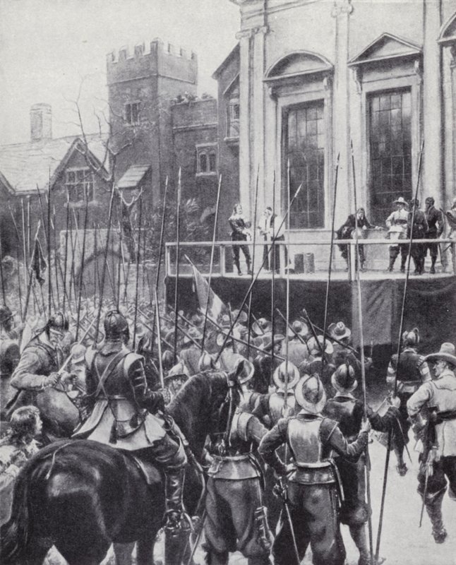 Avrättning av kung Charles I utanför banketthuset i Whitehall, London, 30 januari 1649 (litho) av Ernest (after) Crofts