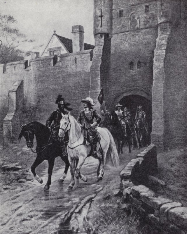 Oliver Cromwell med sin armé i Bootham Bar, York när Charles II försökte återta tronen 1650 (litho) av Ernest (after) Crofts