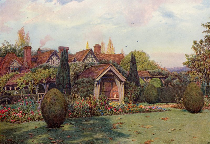 Great Tangley Manor, Surrey (färg litho) av Ernest Arthur Rowe