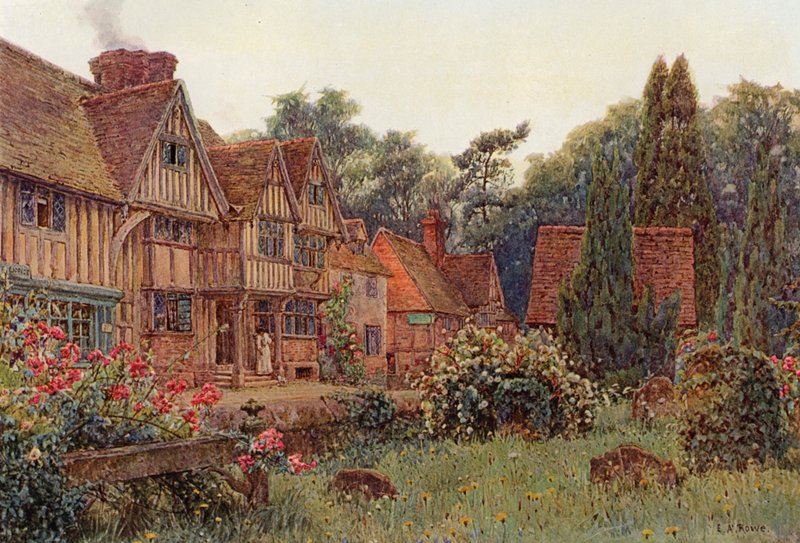 The Porch House i Chiddingstone, Kent (färg litho) av Ernest Arthur Rowe