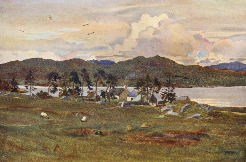 Lochinvar, med vaktmästarens hus (färglitografi) av Ernest Edward Briggs