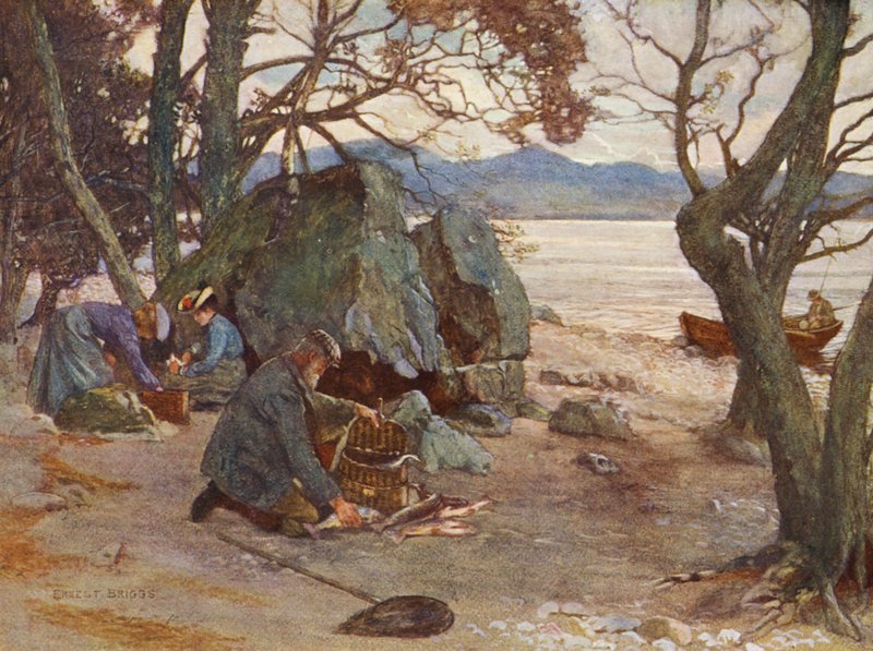 Lunchtid på Loch Awe (färglitografi) av Ernest Edward Briggs