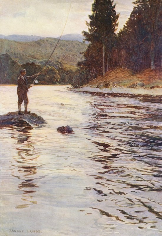Laxfiske i Faskallyvattnet (färglitografi) av Ernest Edward Briggs