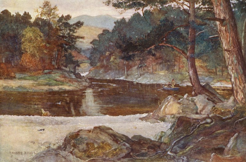 Floden Tummel vid Pitlochry (färglitografi) av Ernest Edward Briggs