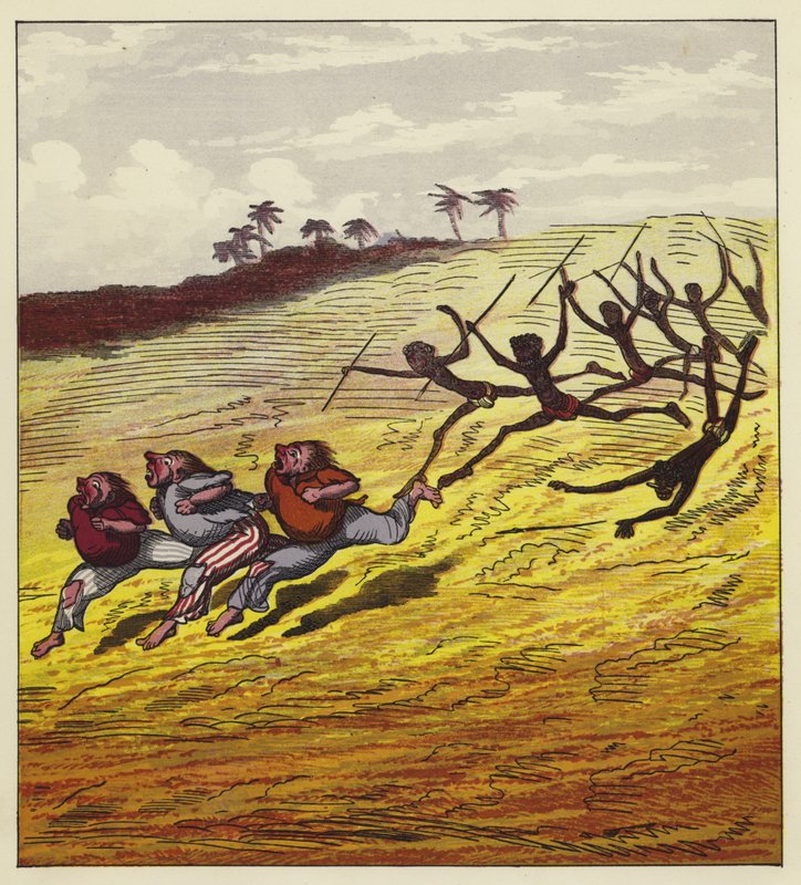 De tre sjöfararna jagade av kannibaler av Ernest Henry Griset