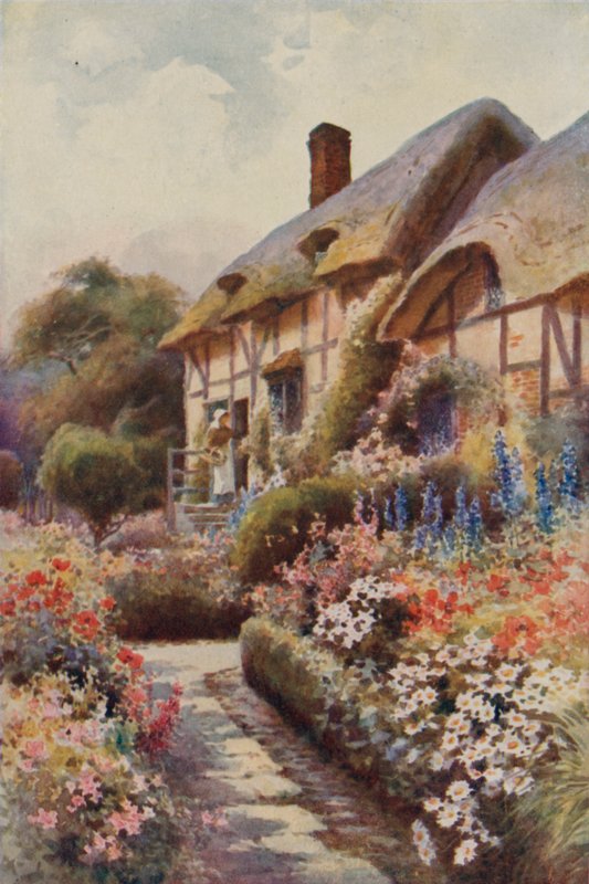 Anne Hathaways stuga, Stratford-on-Avon (litho i färg) av Ernest William Haslehust