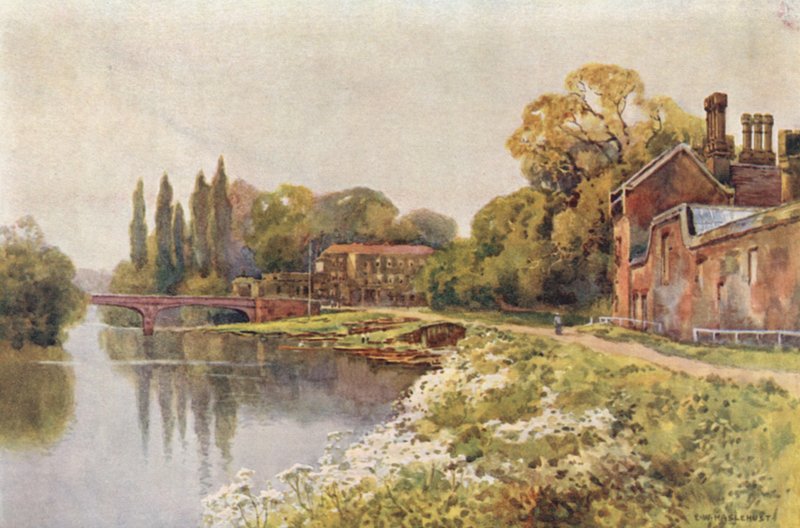 På Hampton Court (färg litho) av Ernest William Haslehust